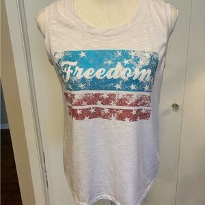 Rock & Republic Freedom Graphic Muscle Tee - White with Blue and Red